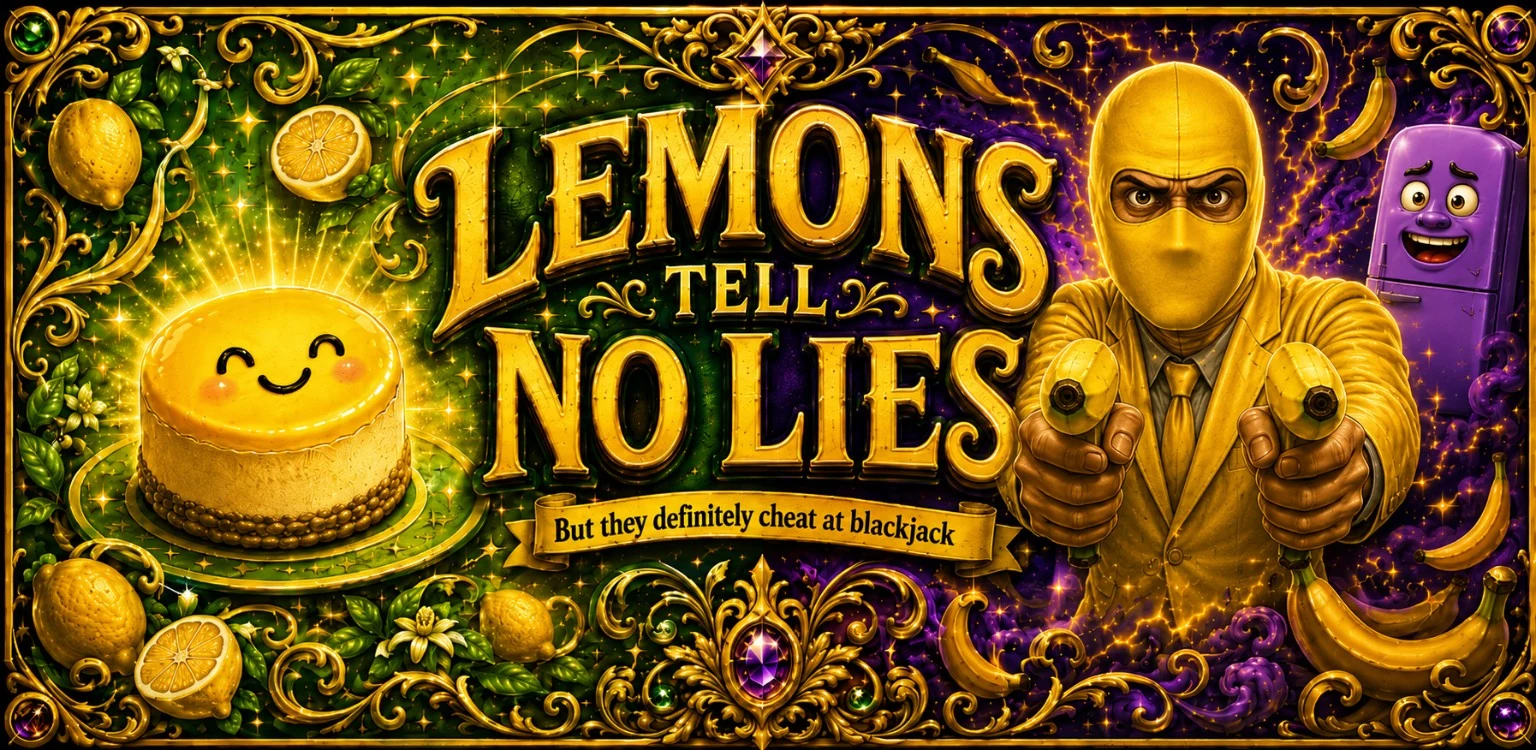 Ornate Lemons Tell No Lies banner featuring Gary, Marty and Frank the Fridge