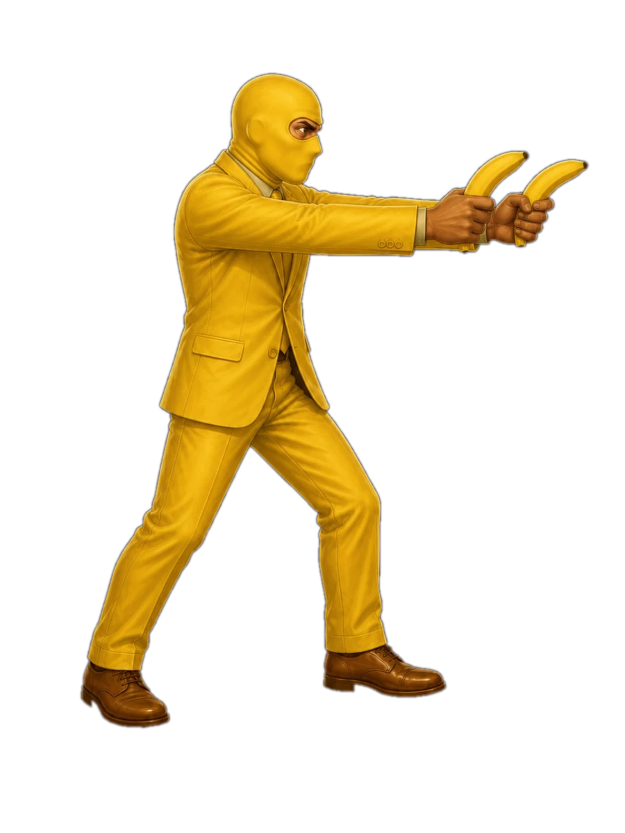 Marty pointing two tactical bananas forward