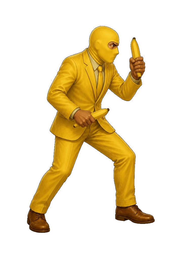 Marty holding bananas in a ready stance