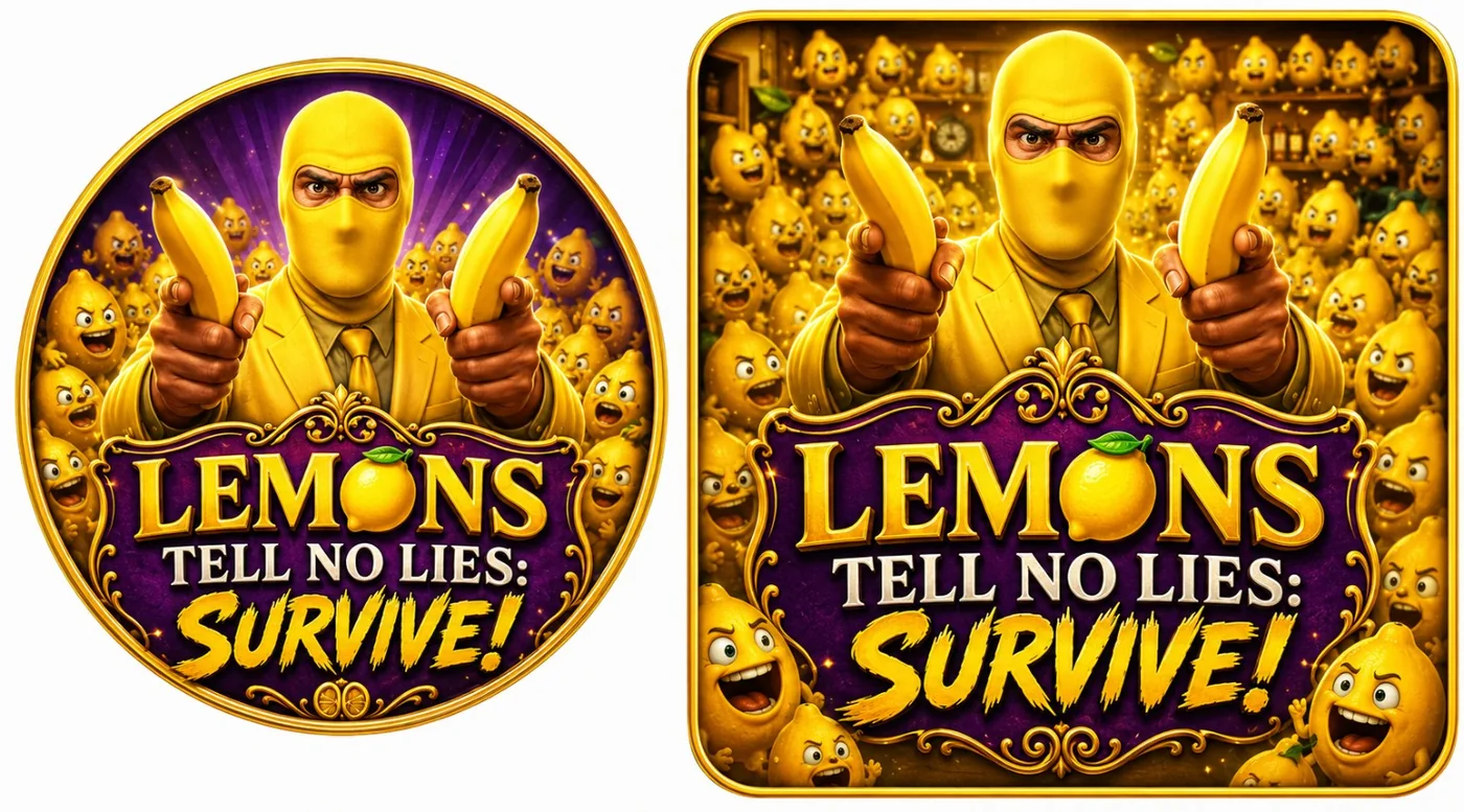 Lemons Tell No Lies Survive logos featuring Marty with tactical bananas
